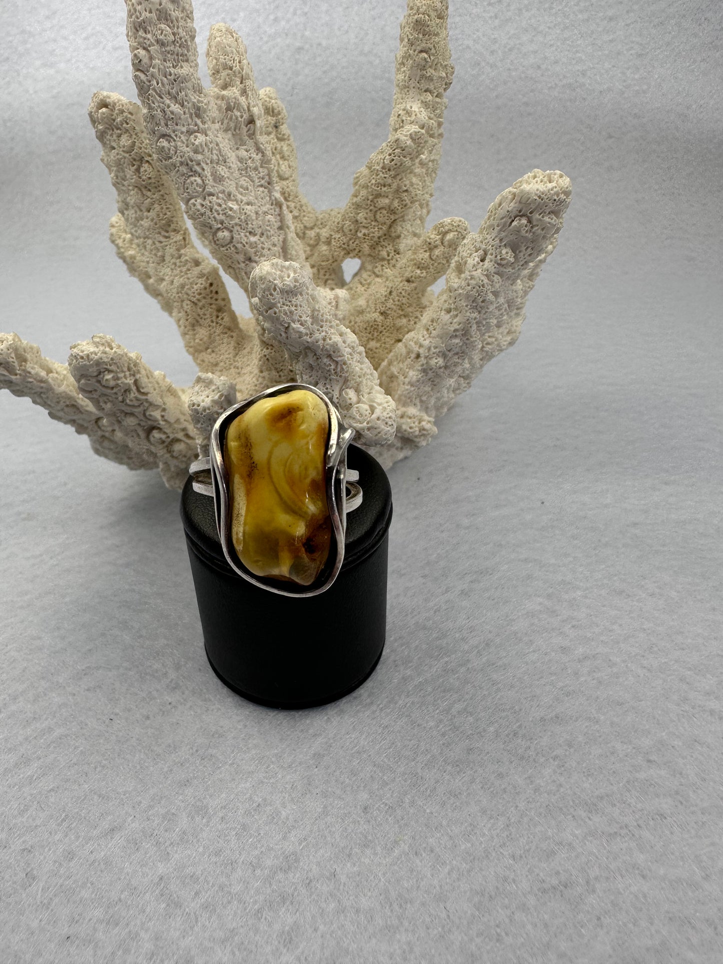 Bernstein Silber Ring Handarbeit