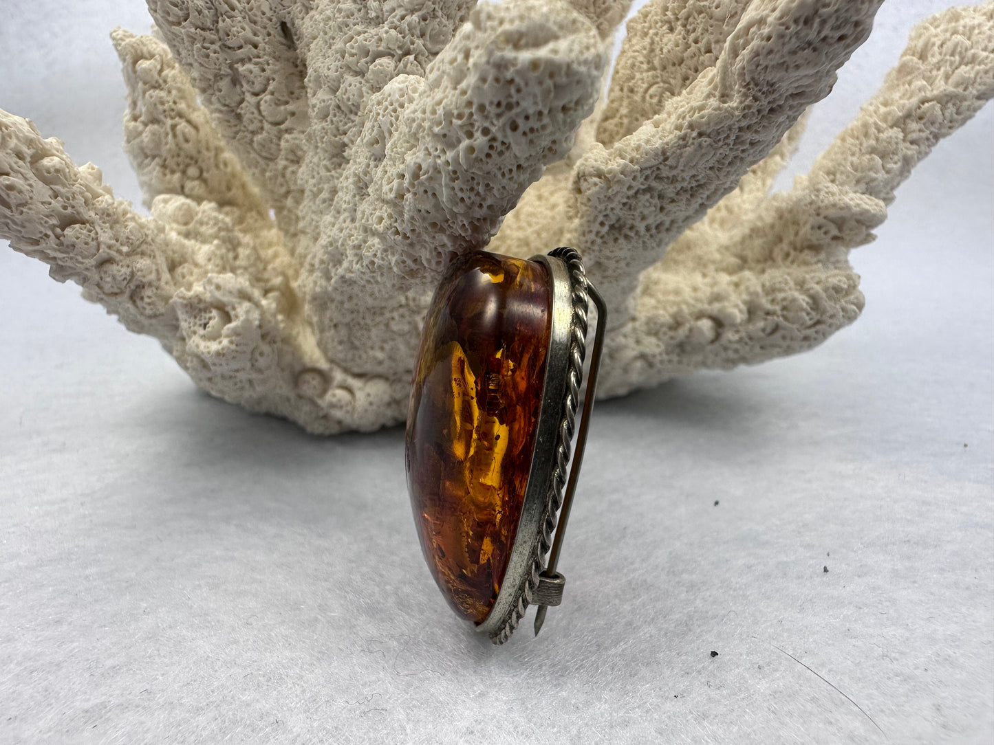 Bernstein Silber Vintage Brosche
