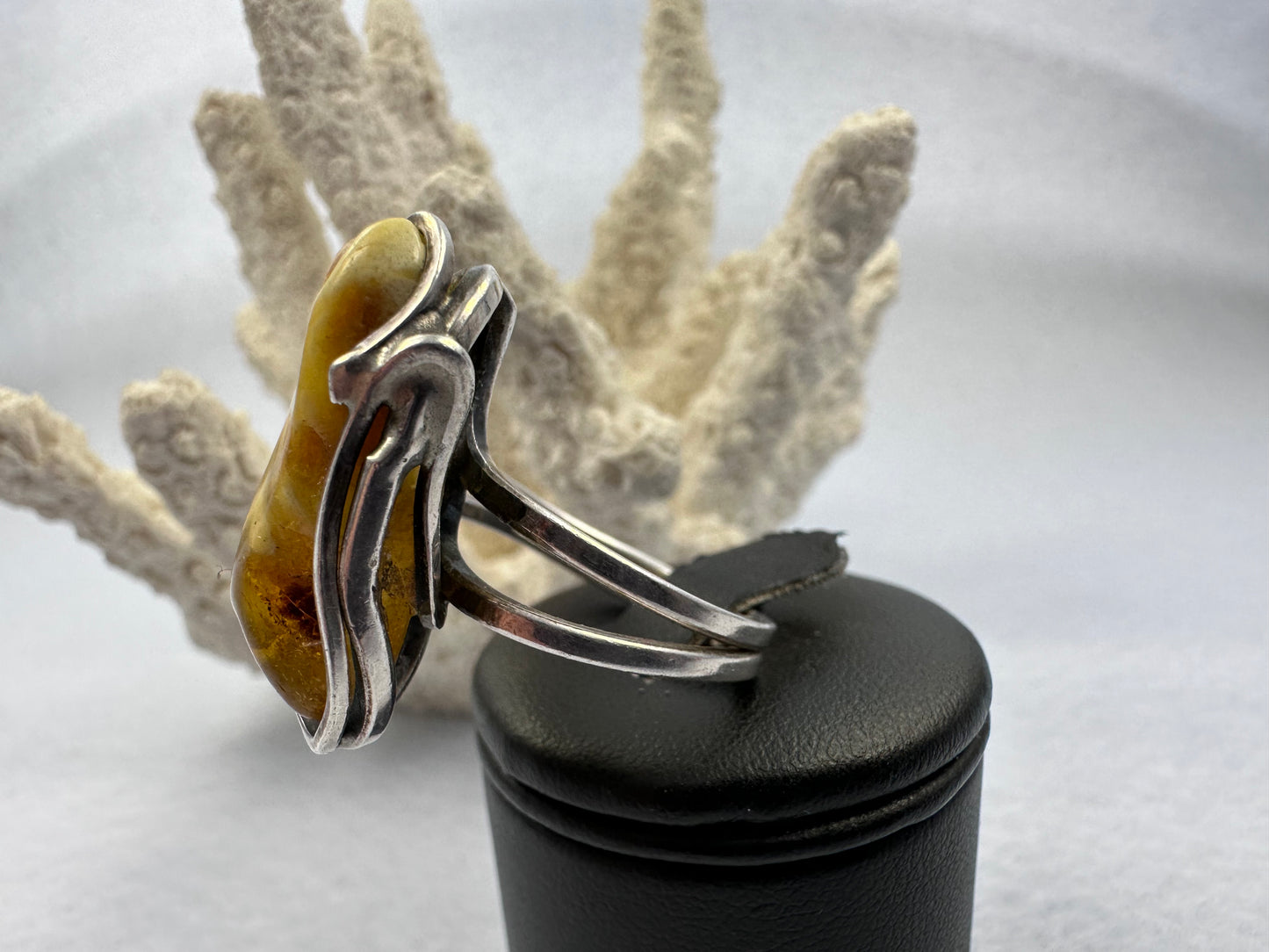 Bernstein Silber Ring Handarbeit