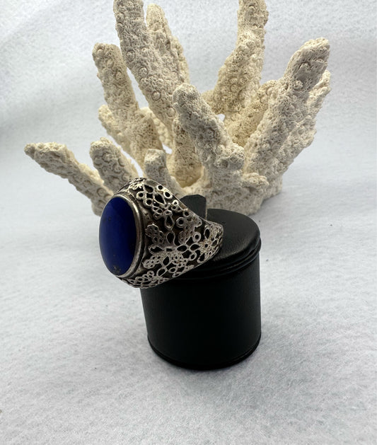 Silber Lapis Ring Vintage Handarbeit